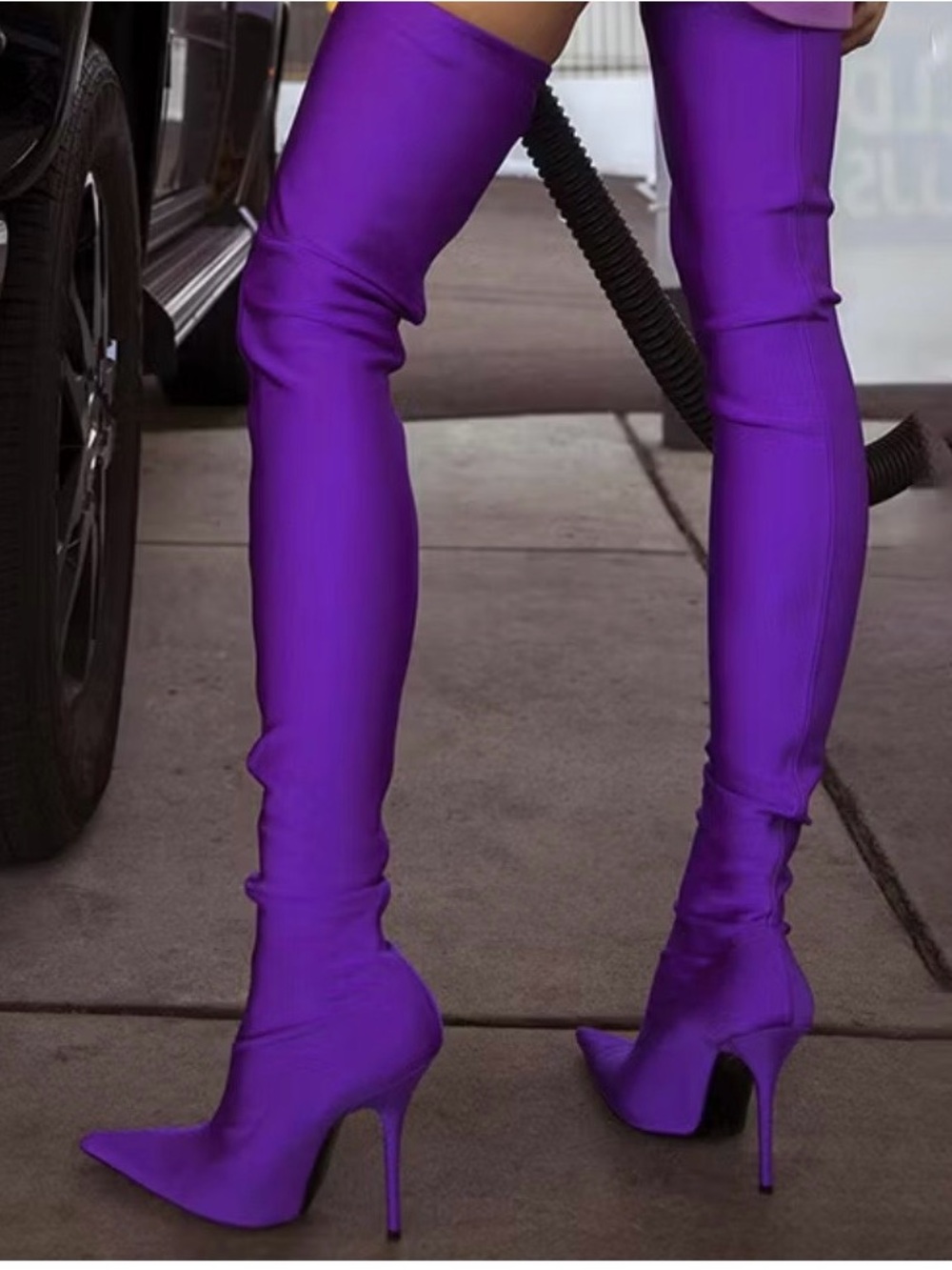 Purple Over-the-Knee Stiletto Boots - Women's Fashion
